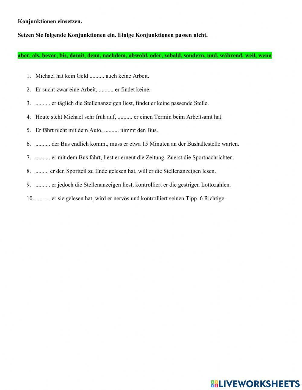 Konjunktionen einsetzen