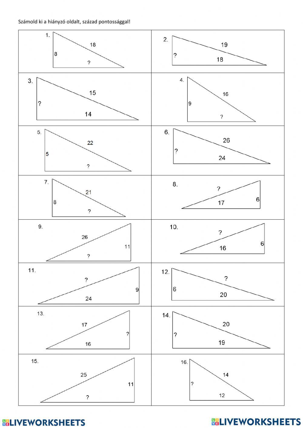 Pitagorasz-tétel derékszögű háromszögben