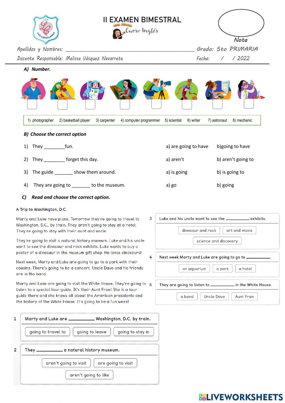 EVALUACIÓN BIMESTRAL QUINTO PRIMARIA