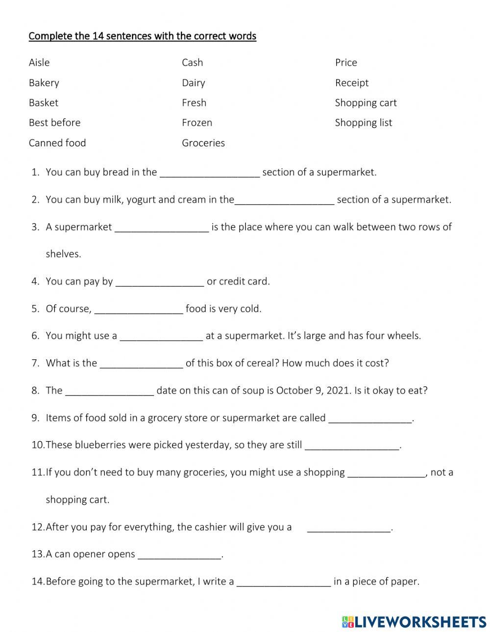 Supermarket vocabulary