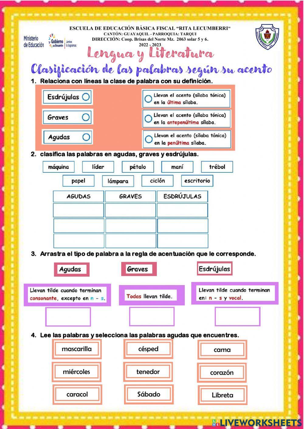 Palabras según su acento