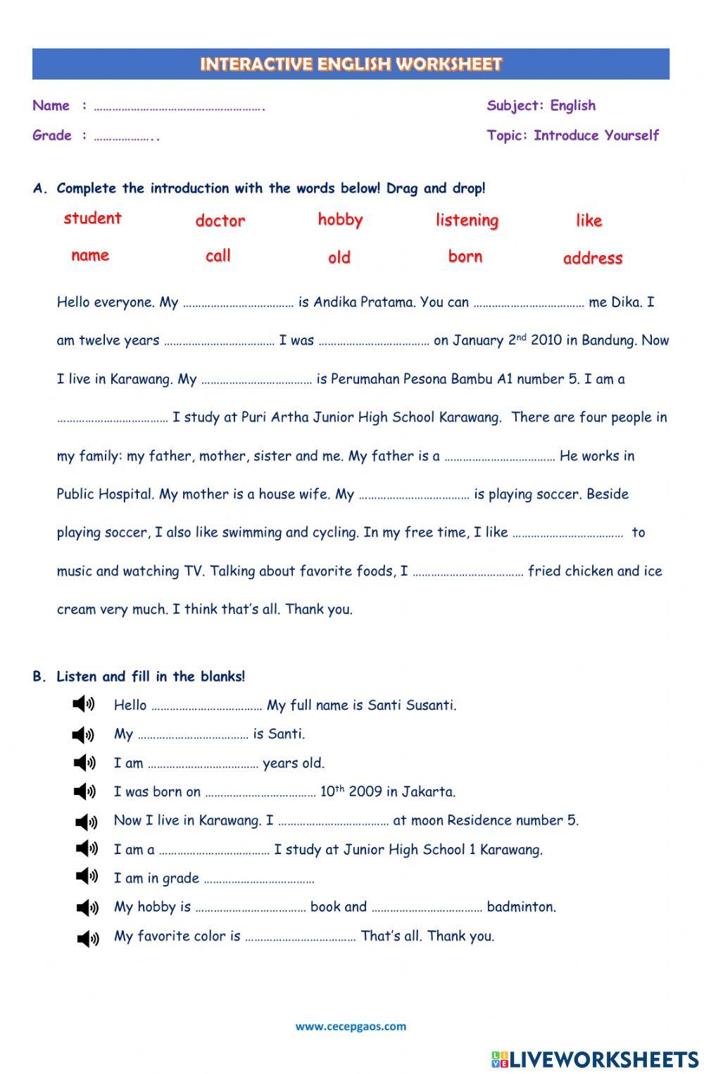 LKPD Interaktif Bahasa Inggris Tentang Introduce Yourself