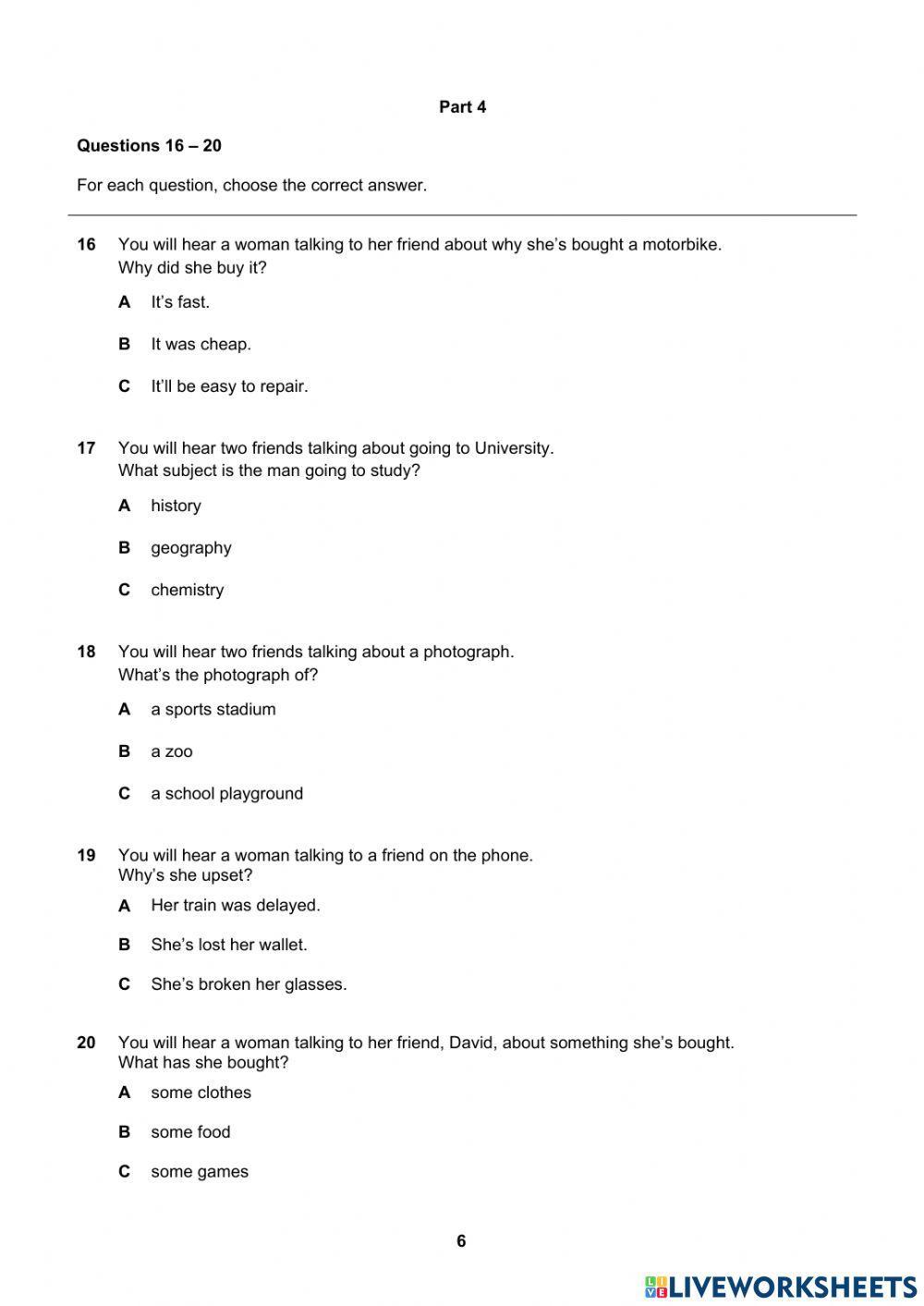 PET Practice test Listening