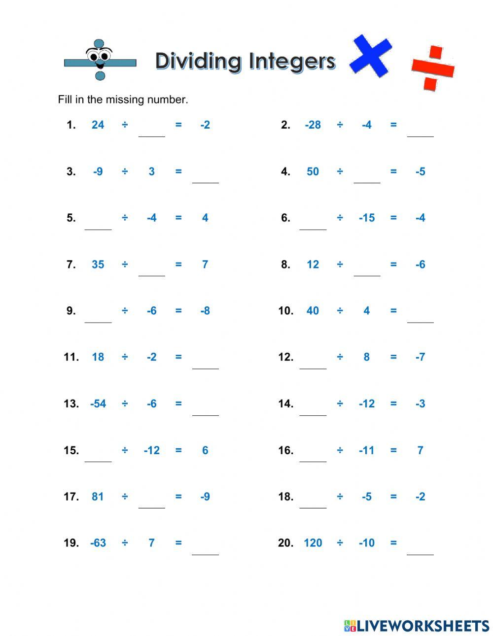 Dividing Integers 2404151 | jpantioquia | Live
