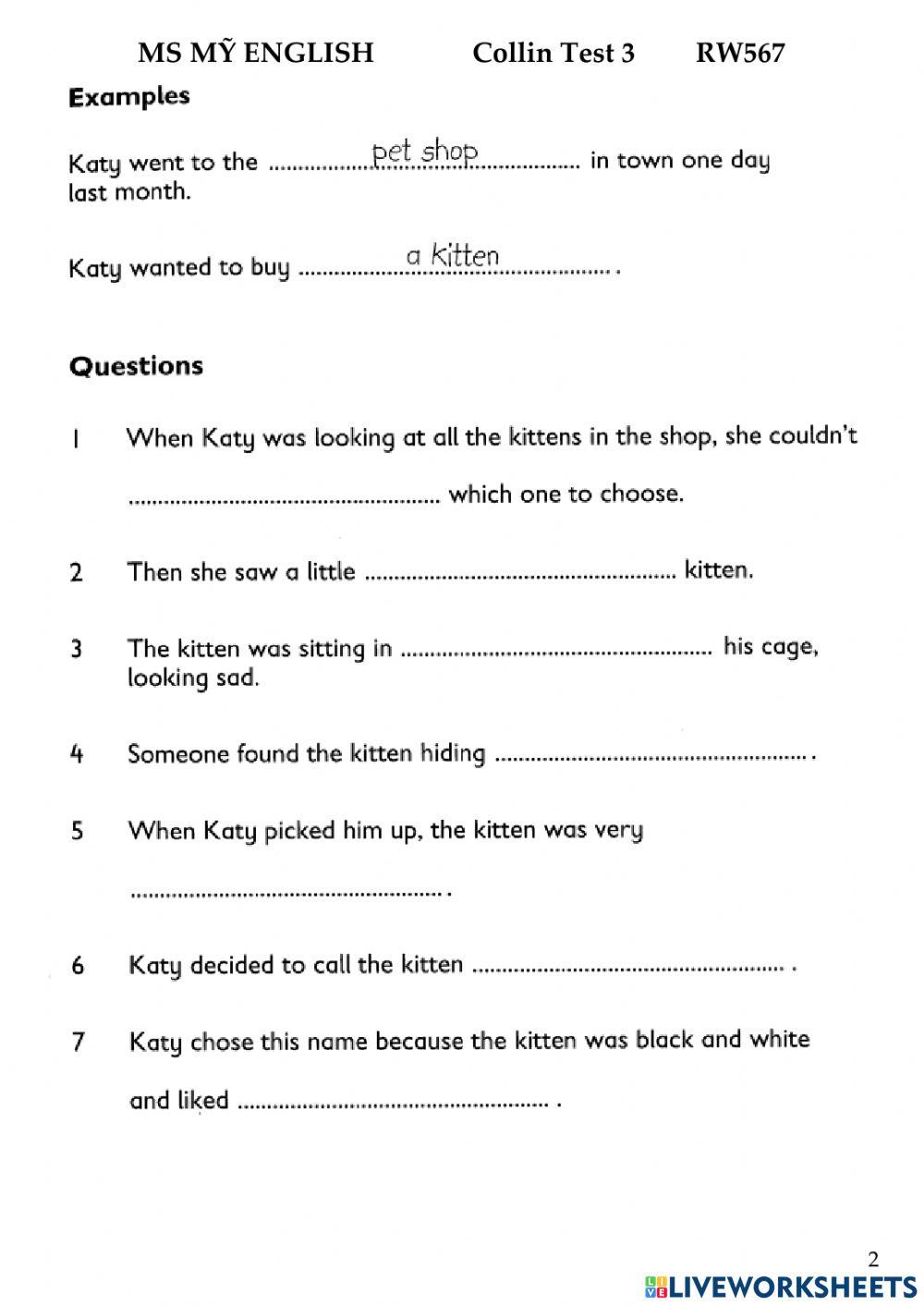 Test 3 RW 567 Coll F online exercise for Live Worksheets
