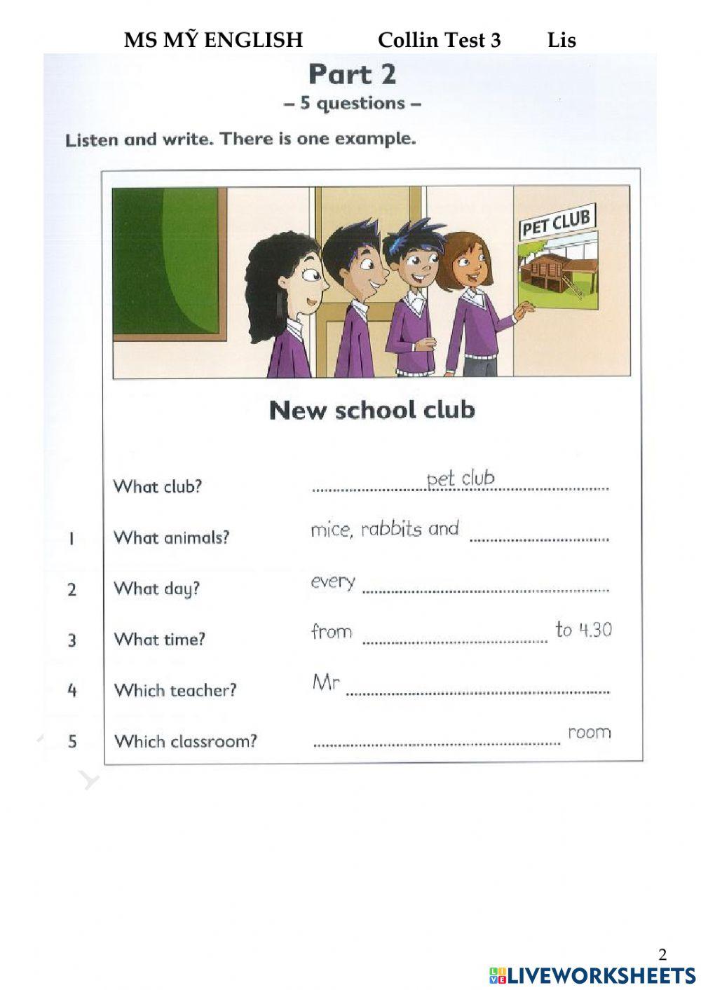 Test 3 Lis Coll F online exercise for Live Worksheets