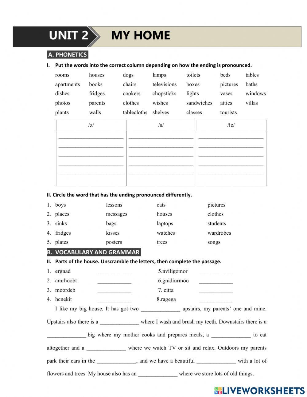 G6 U2 My house - s. es - vocab