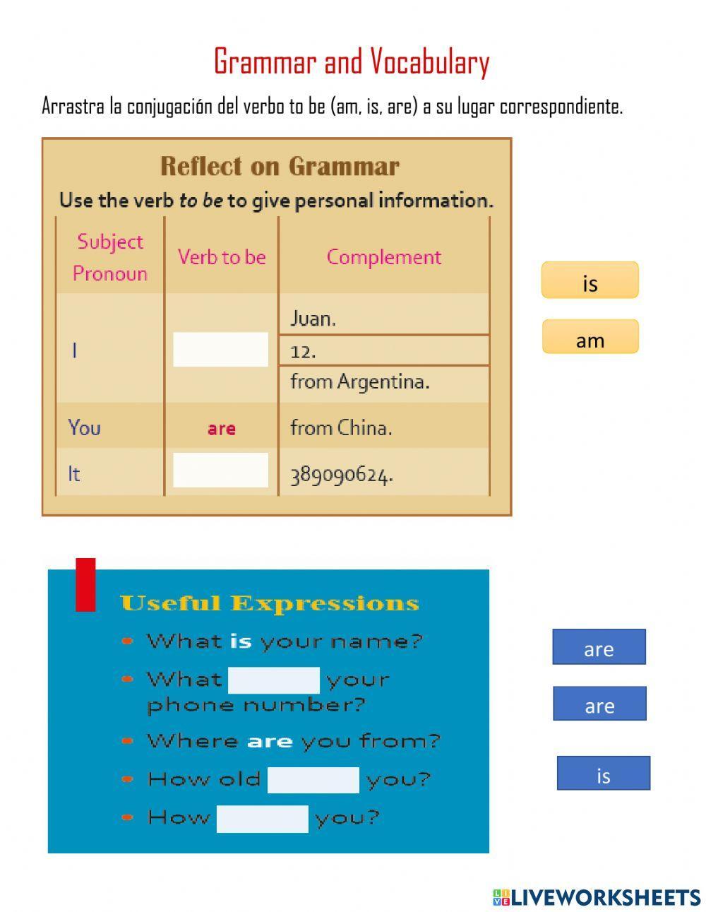 Conjugacion del verbo to be (am, is, are)