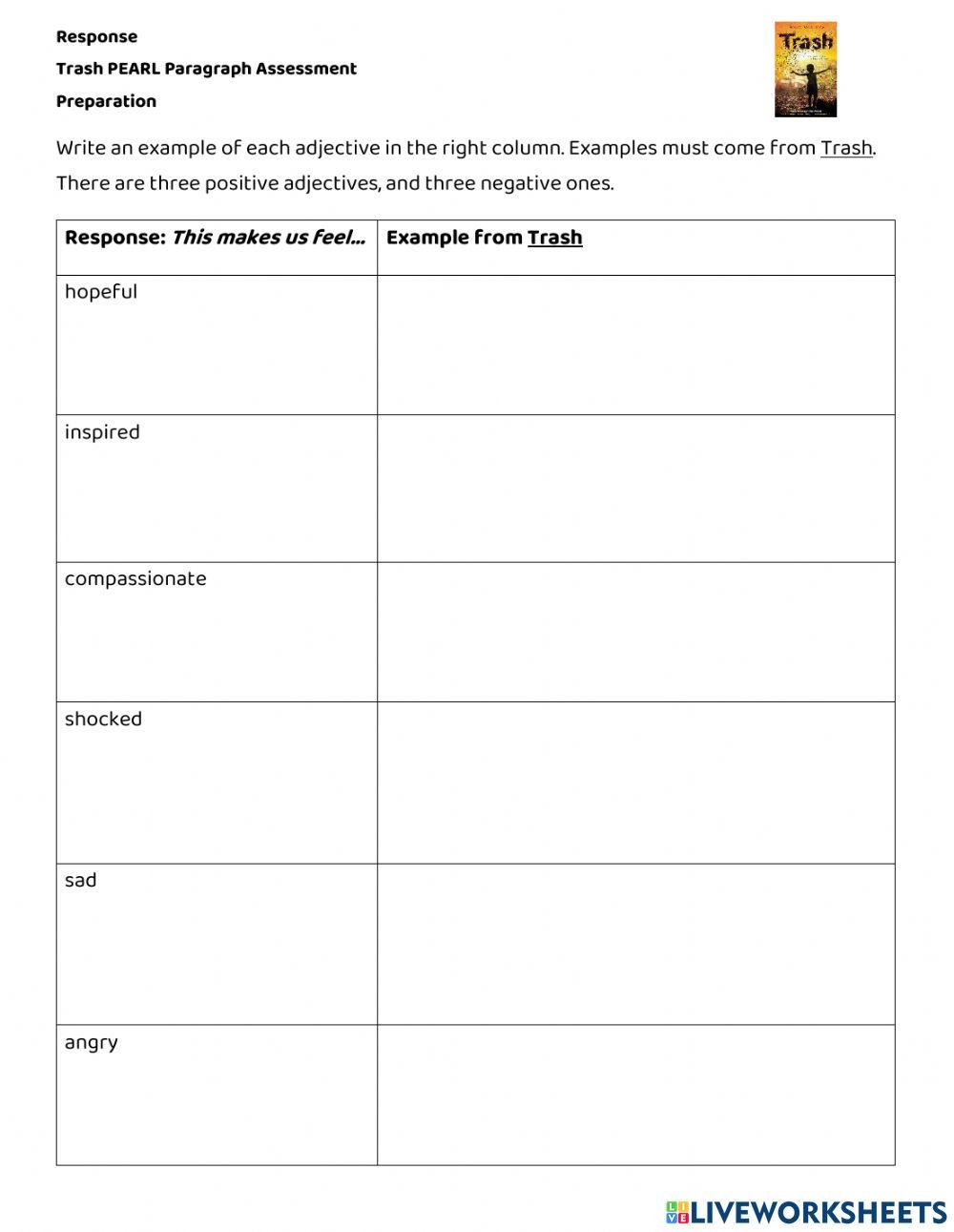Trash PEARL Response Worksheet