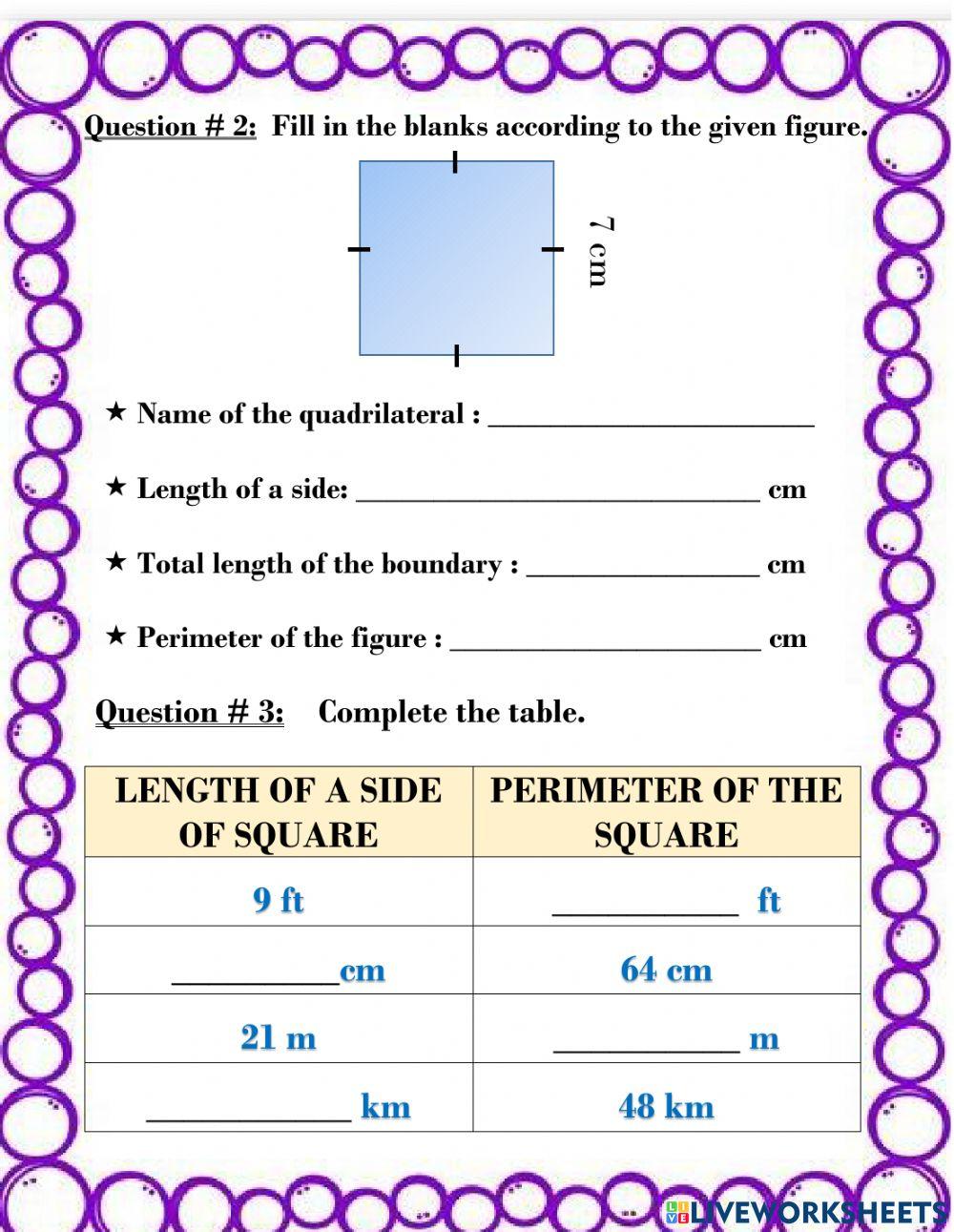 Perimeter of sqaure and finding dimension Perimeter of sqaure and finding dimension