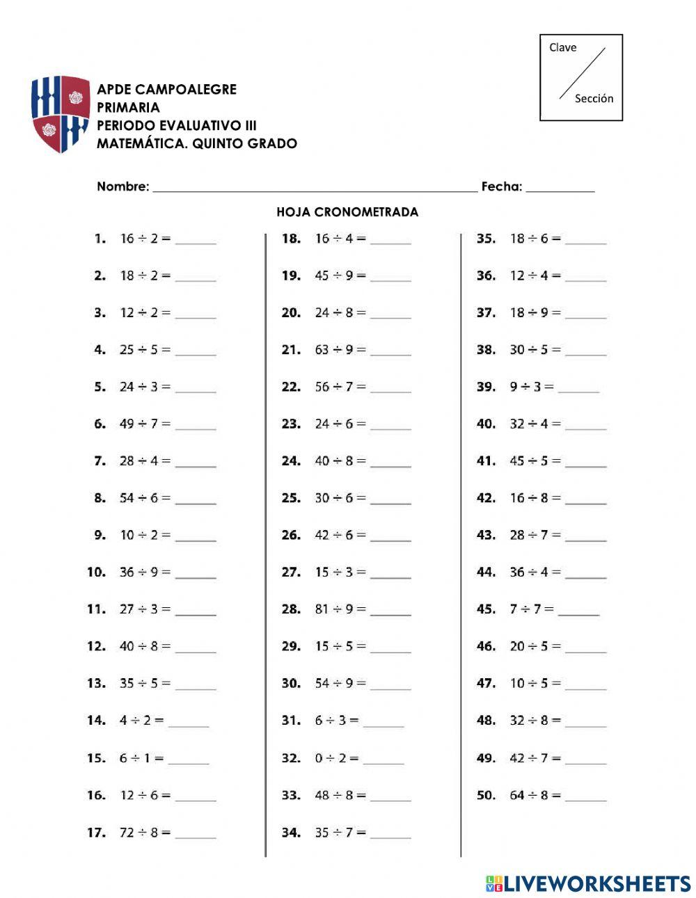 Hoja cronome divisiones