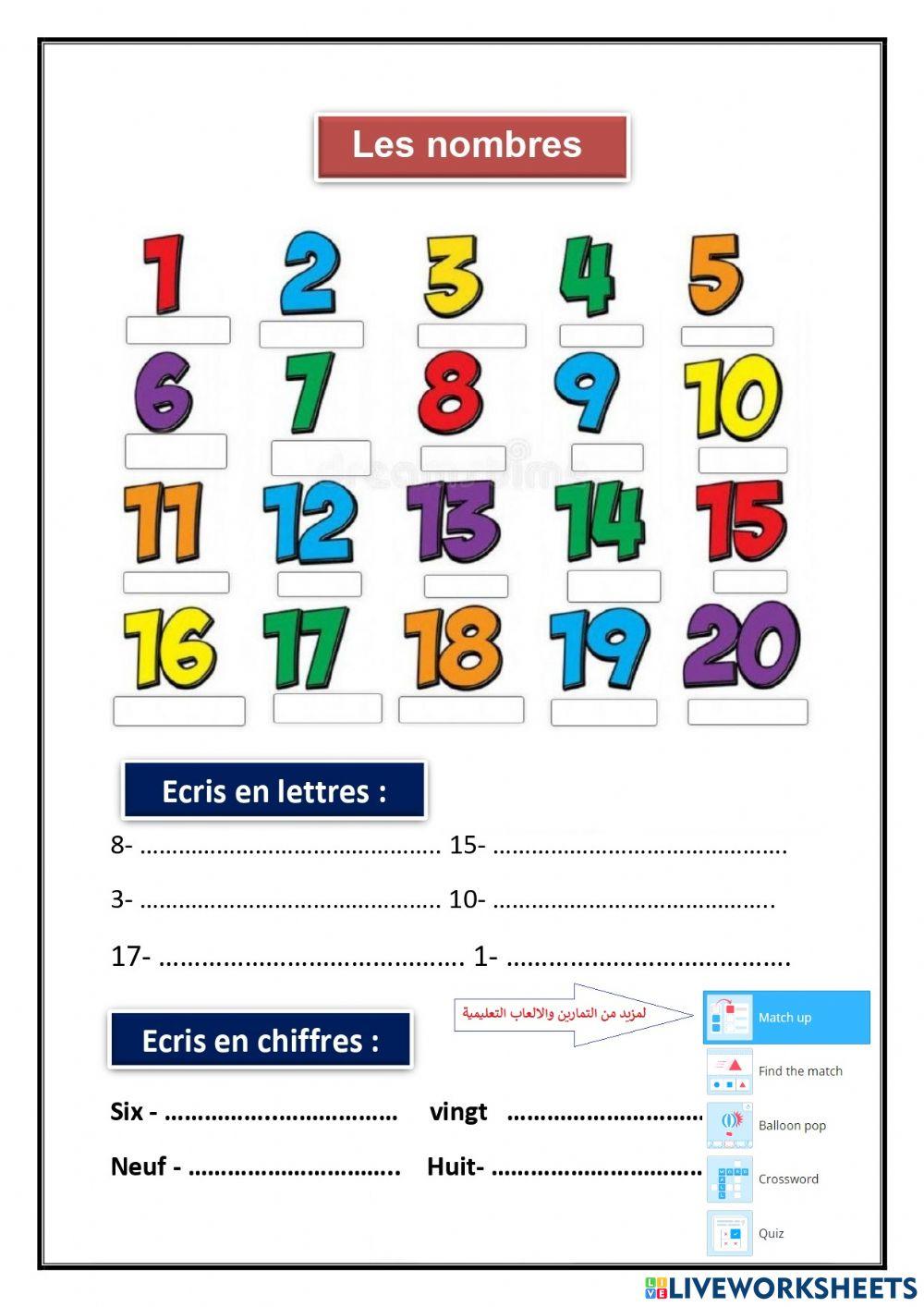 Les nombres de 1 20 worksheet live worksheets 59 off
