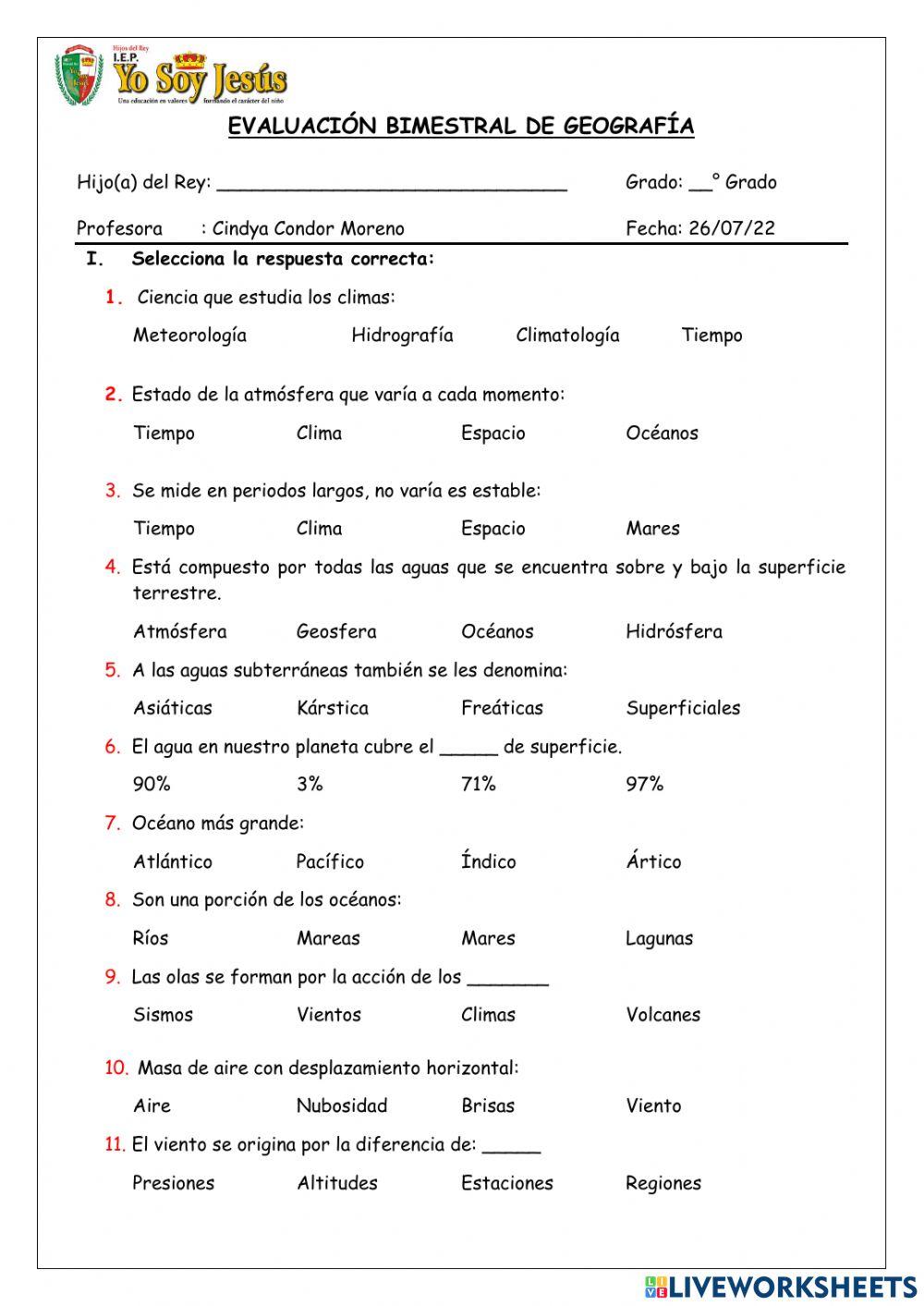 Evaluación de geografía