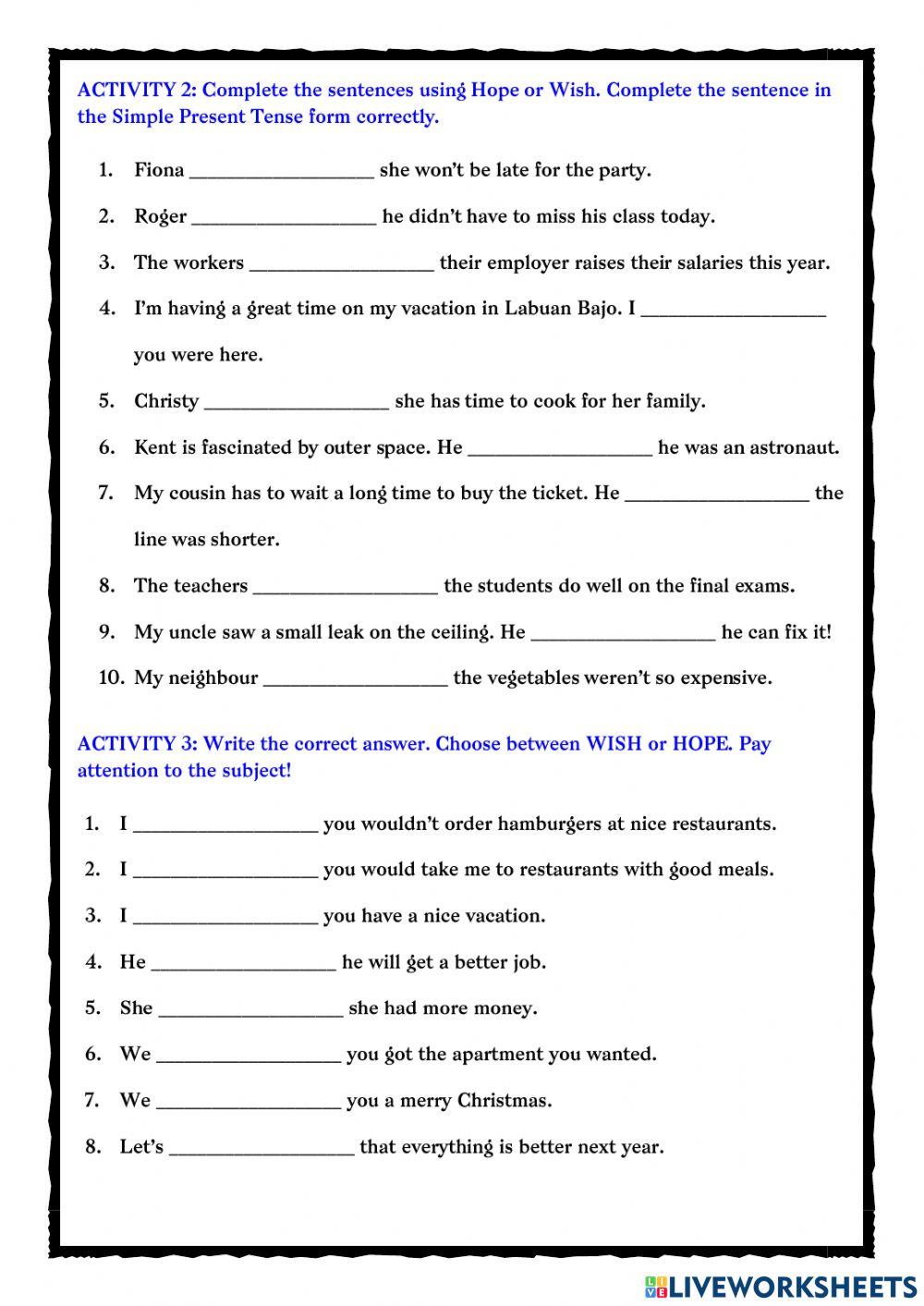 EXPRESSING HOPE, WISH AND CONGRATULATION