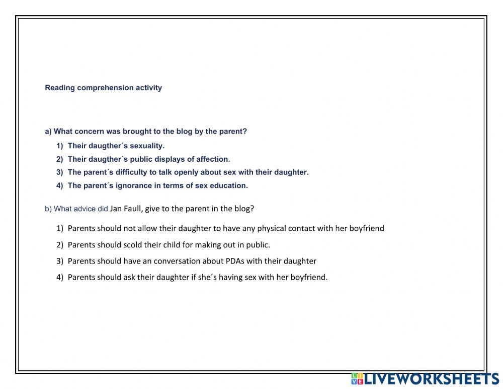 Public displays of affection reading comprehension