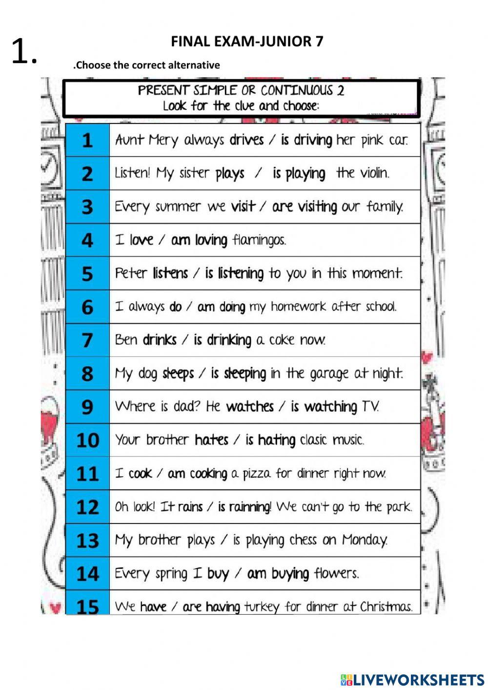 FINAL EXAM JUNIOR 7 online exercise for Live Worksheets