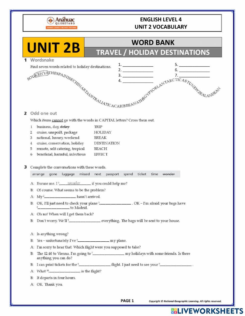 UNIT 2B VOCABULARY (LEVEL 4) 6892517 | ALEJANDRO GARCIA