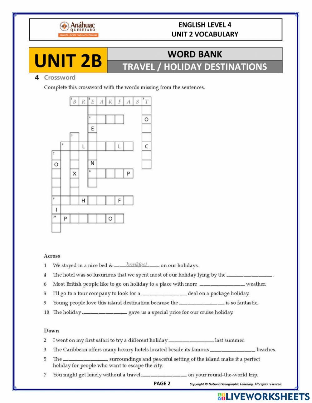 UNIT 2B VOCABULARY (LEVEL 4) 6892517 | ALEJANDRO GARCIA
