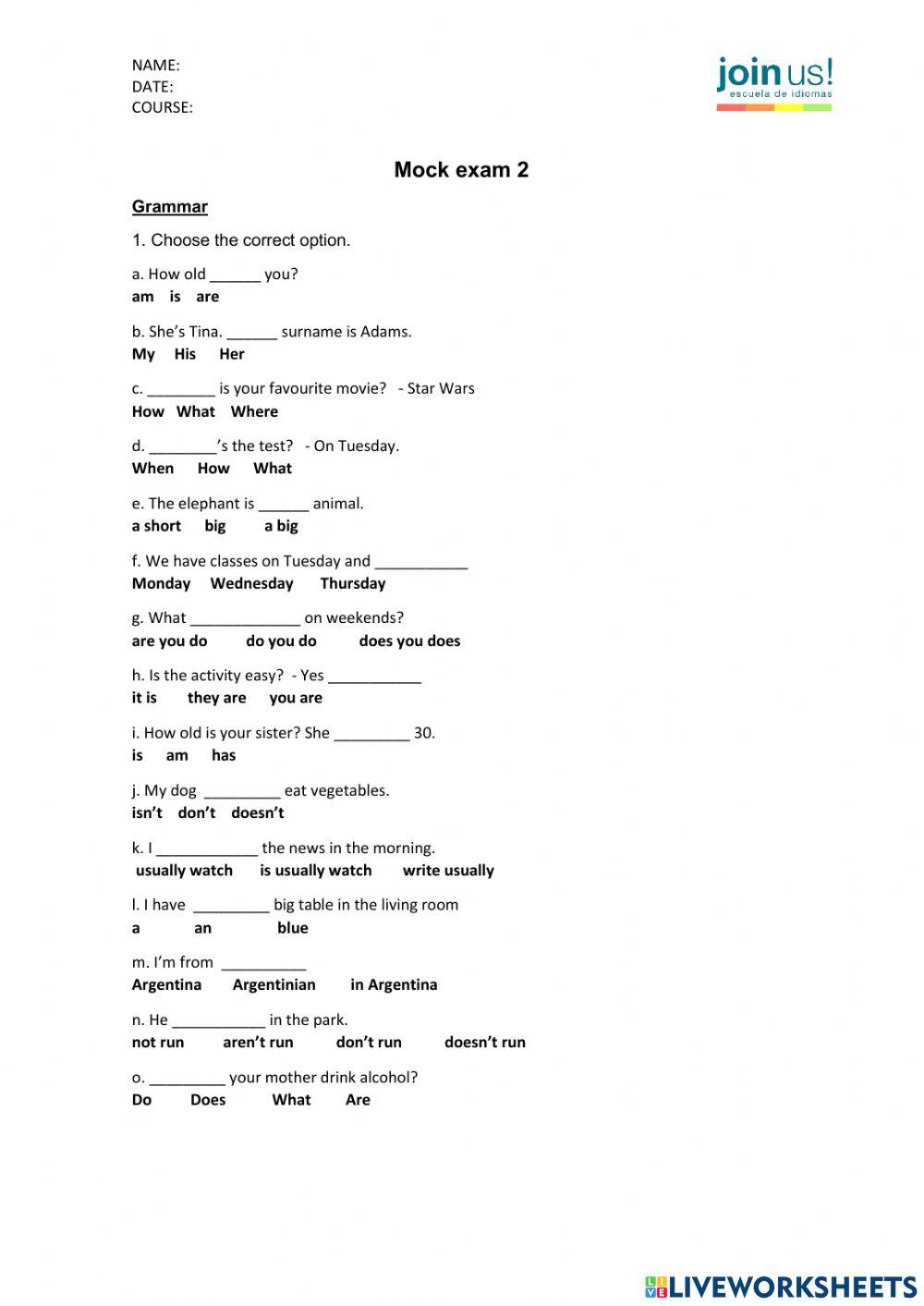 Mock test 2 - Elementary I teens