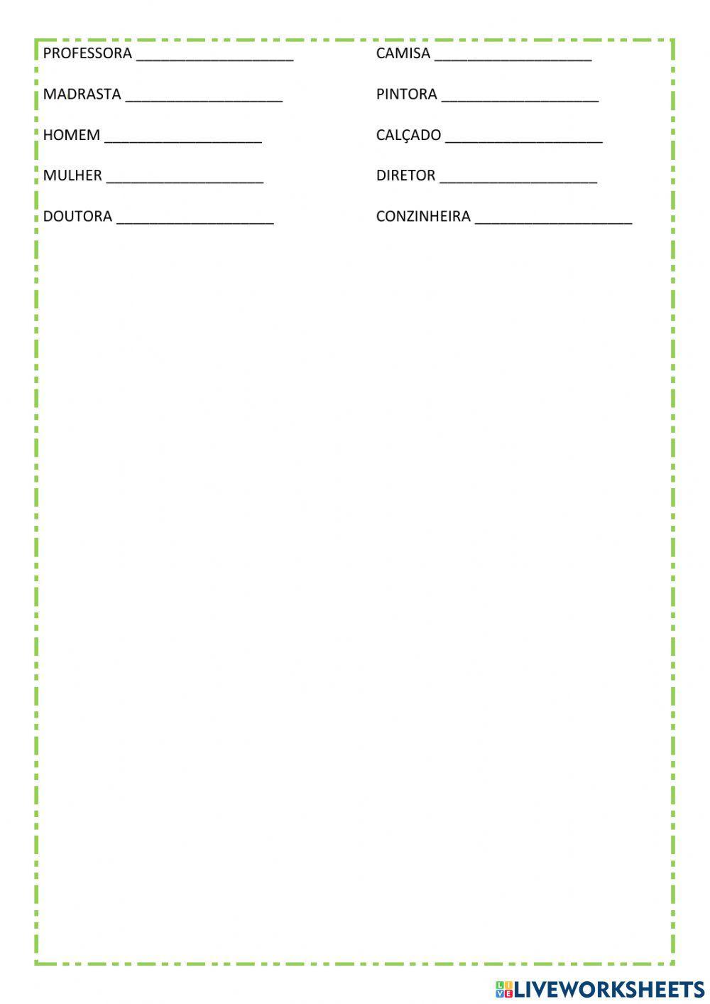 Feminino e masculino das palavras