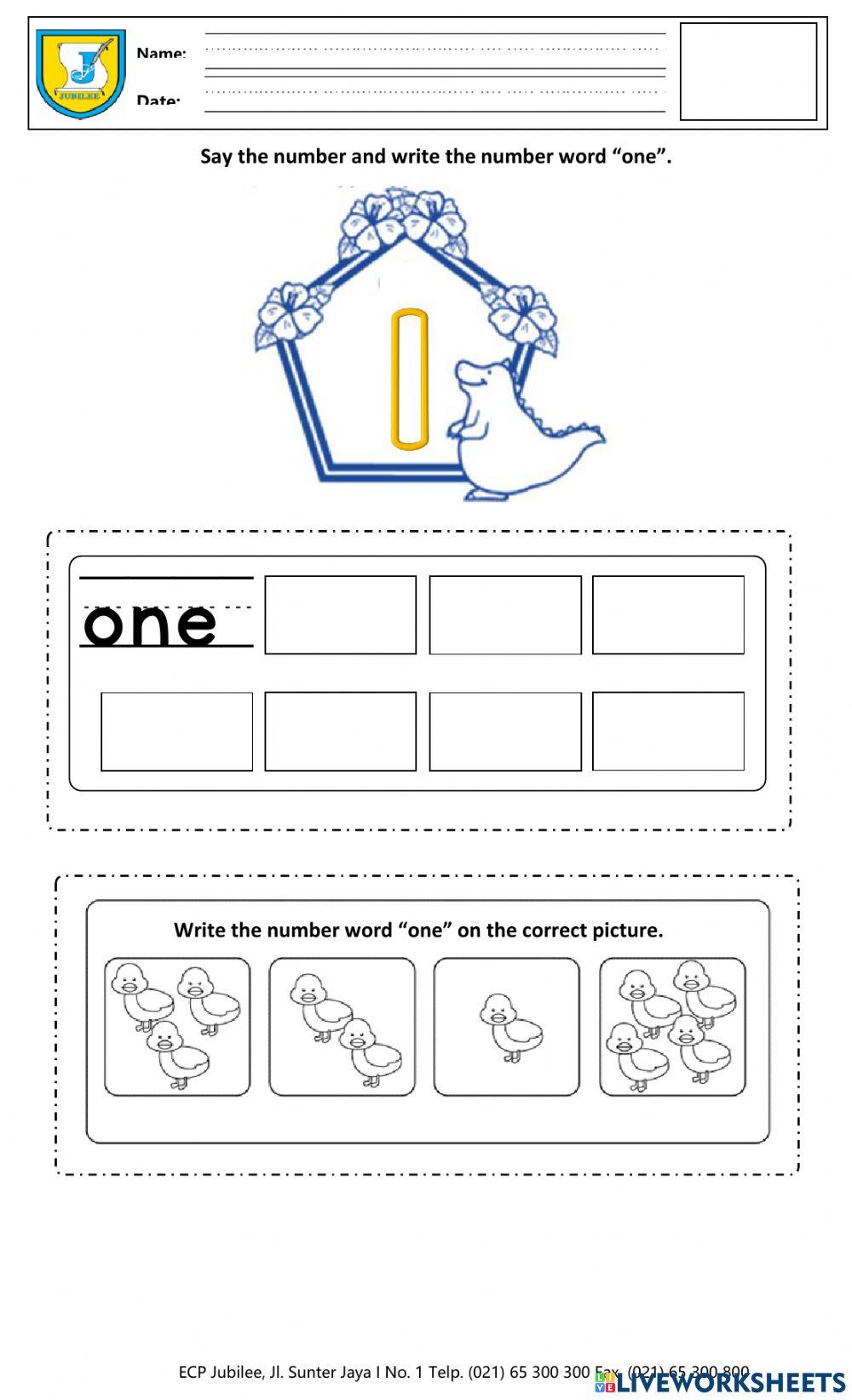 Number word one online exercise for | Live Worksheets