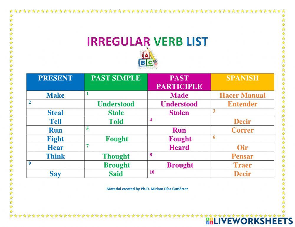 Irregular Verbs Worksheet 8