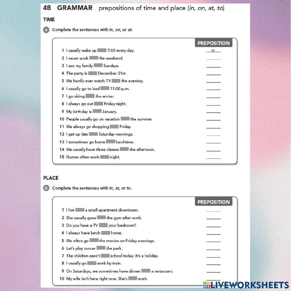 Prepositions of time and place