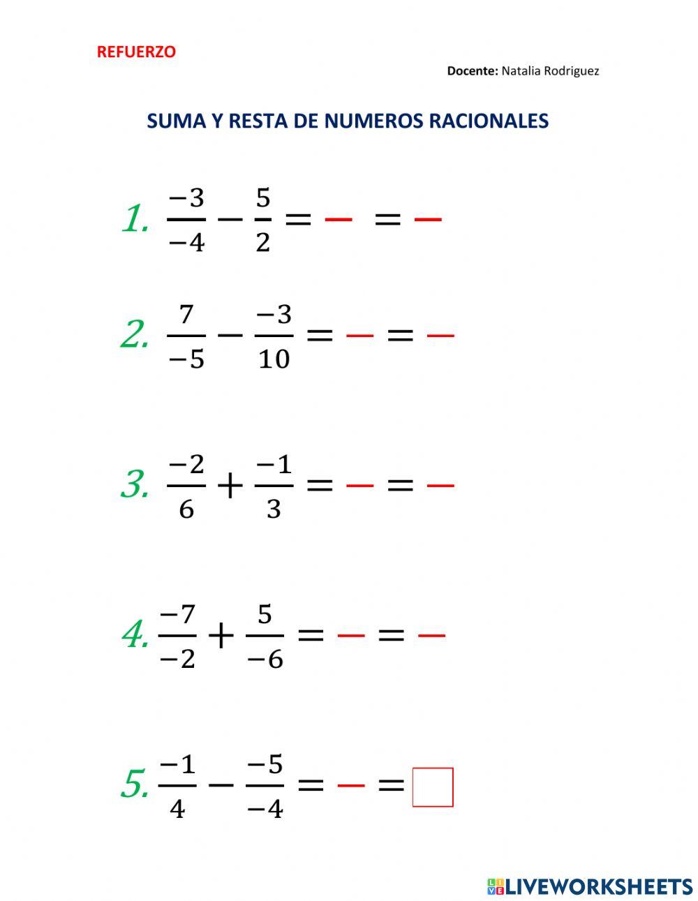 Suma y resta de numeros racionales