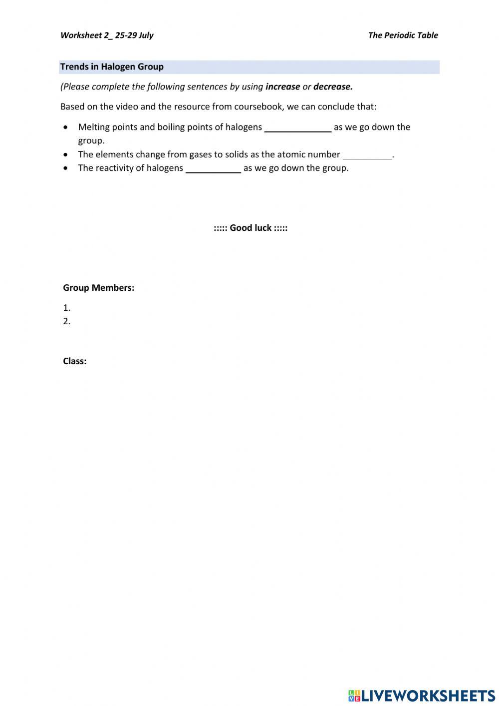 Trends in Groups - The Halogens