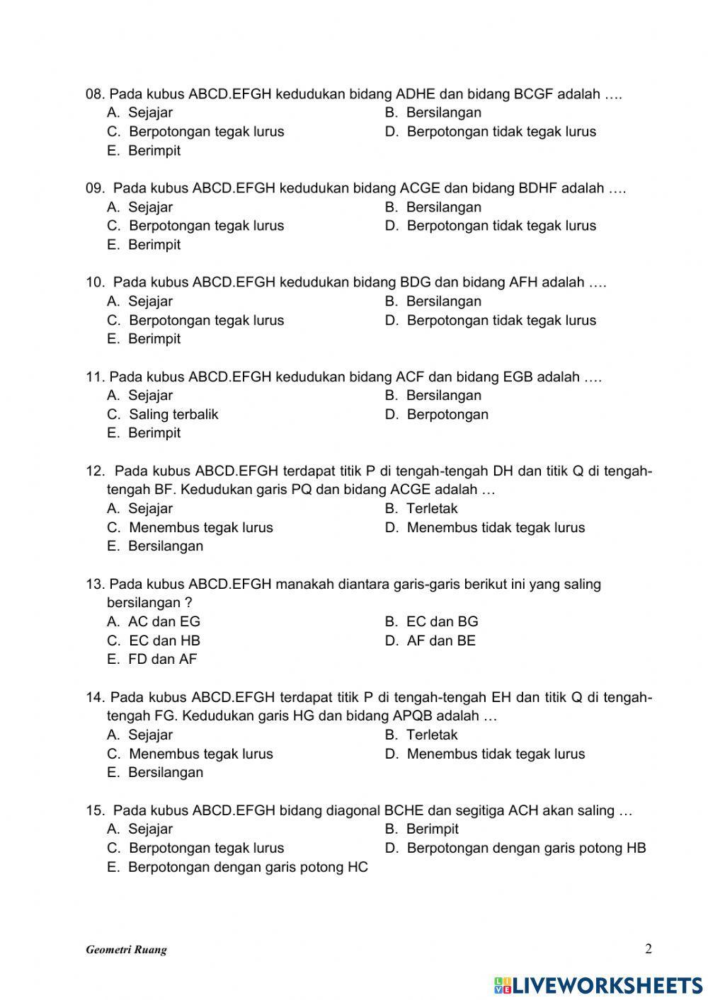 Kedudukan Titik, Garis, dan Bidang