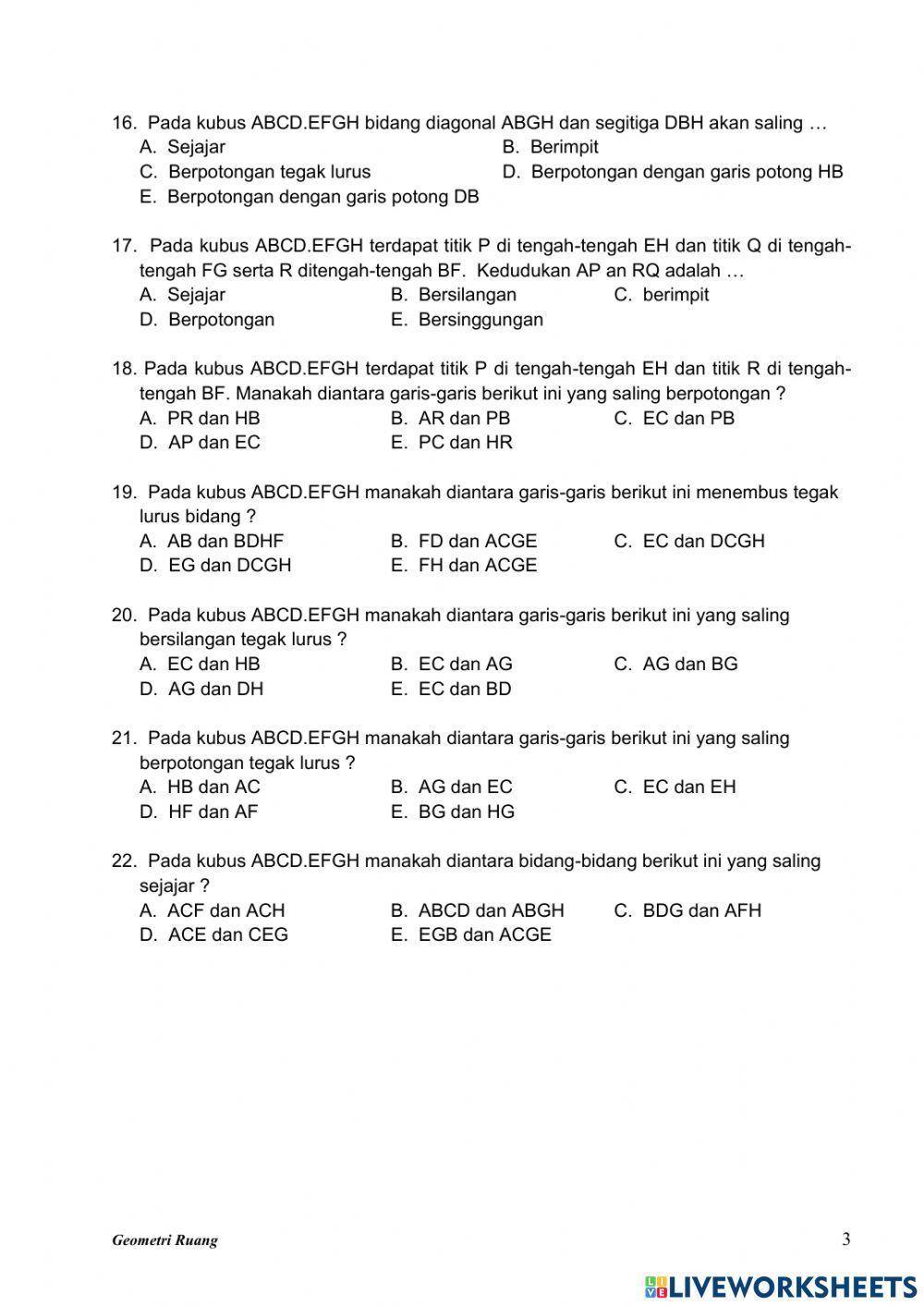 Kedudukan Titik, Garis, dan Bidang