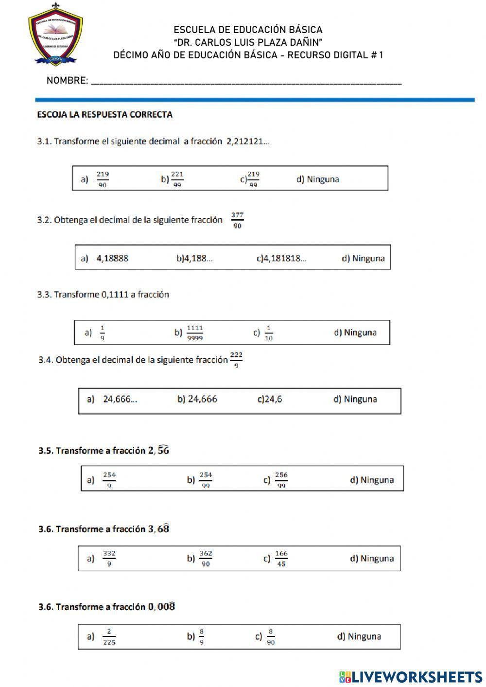 Fracciones decimales puras y mixtas