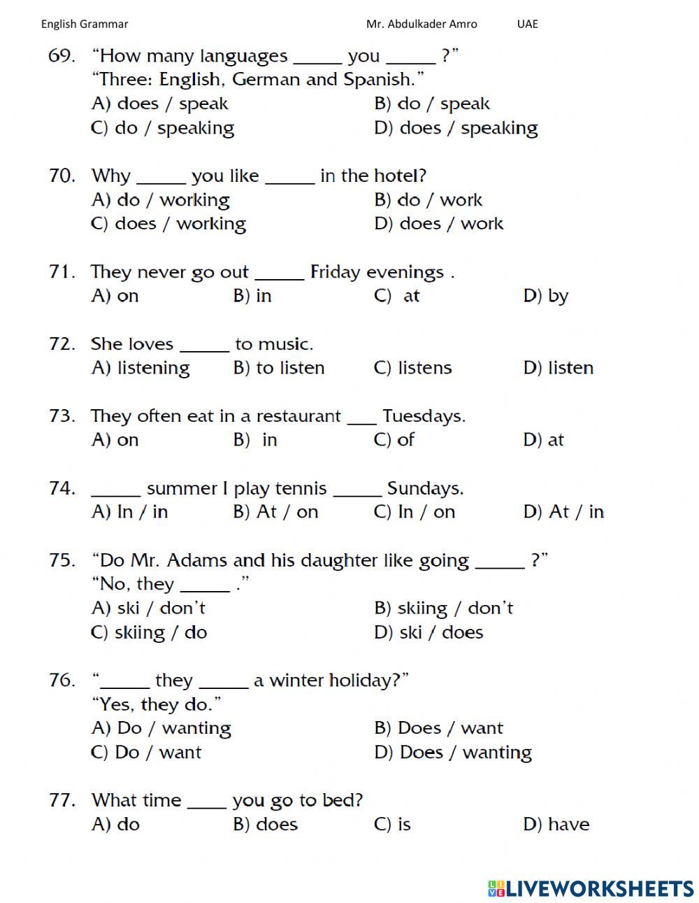 Elementary Test 4 Part 4 Grammar