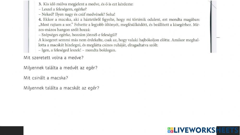 Öntelt kisegér - szövegértés