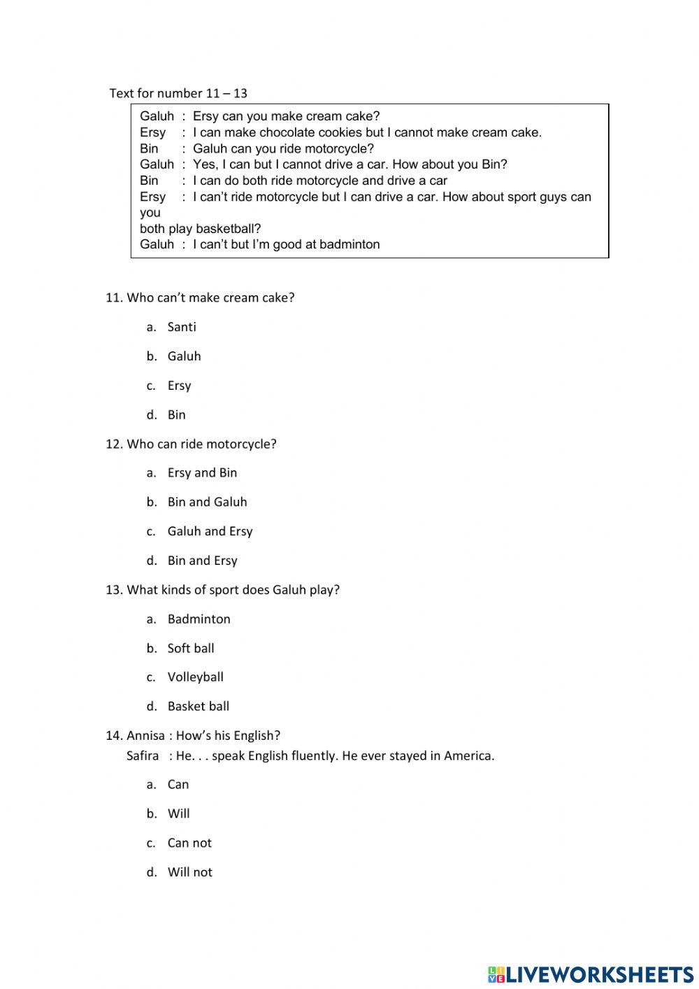 Ulangaan harian kd 3.2 kl.8 (Ability)