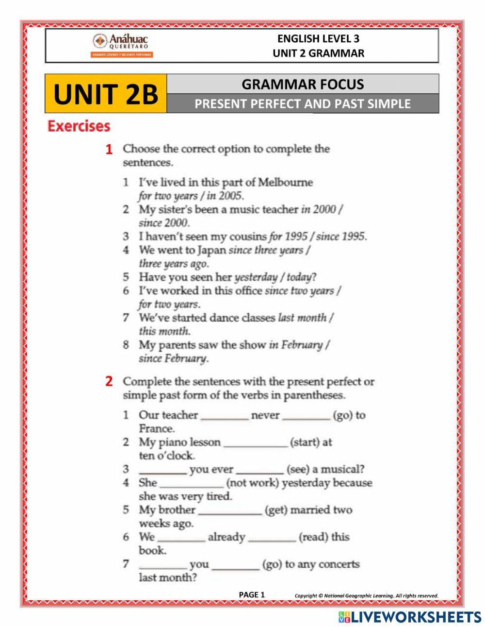 UNIT 2B GRAMMAR (LEVEL 3) 6892821 | ALEJANDRO GARCIA