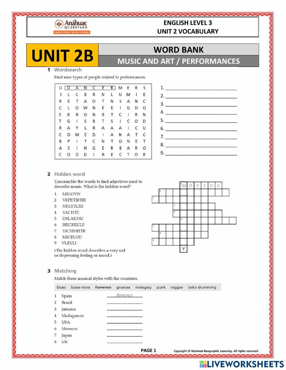 UNIT 2B VOCABULARY (LEVEL 3) 2803 | ALEJANDRO GARCIA