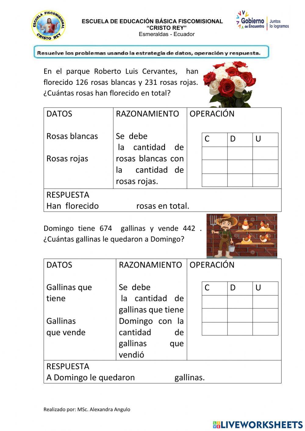 Problemas matemáticos de suma y resta de 3 cifras