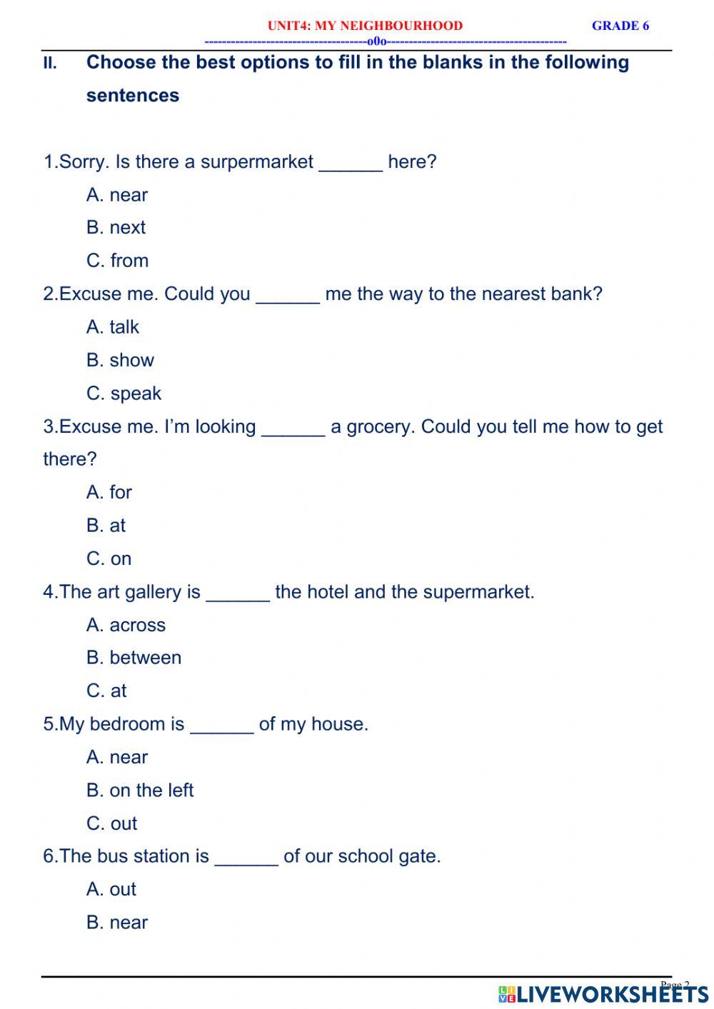 English 6 - Unit 4 - Giving & Asking directions