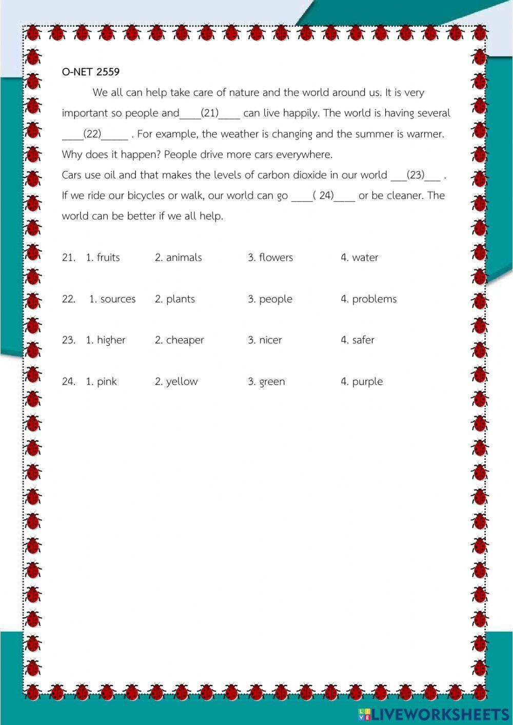 ข้อสอบ o-net ชั้น ป.6