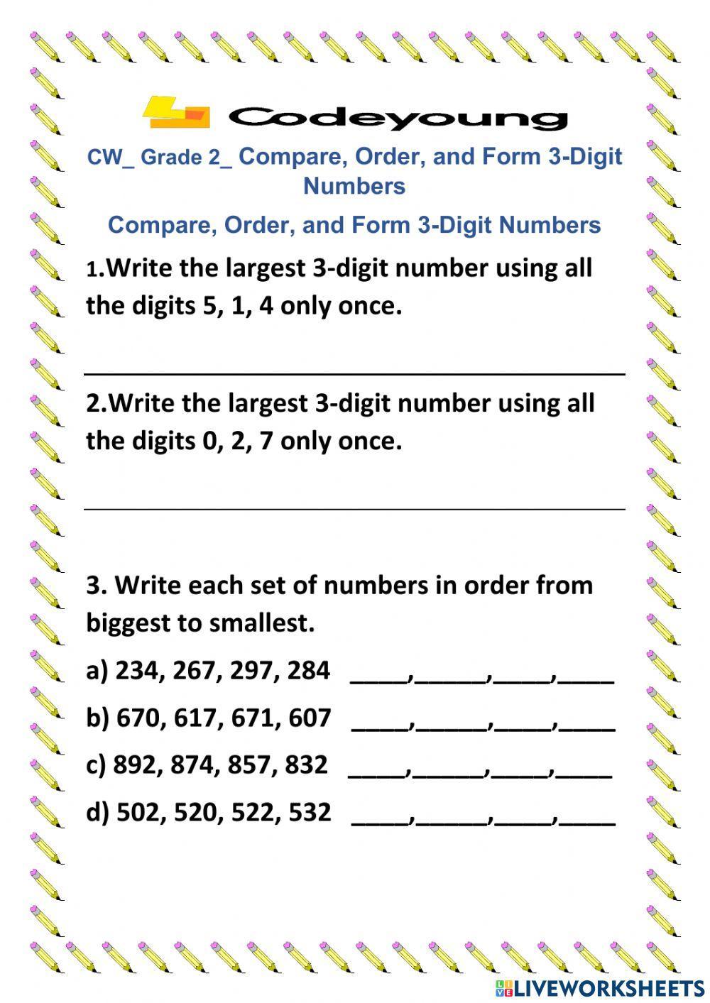 Compare, Order, and Form 3-Digit Numbers