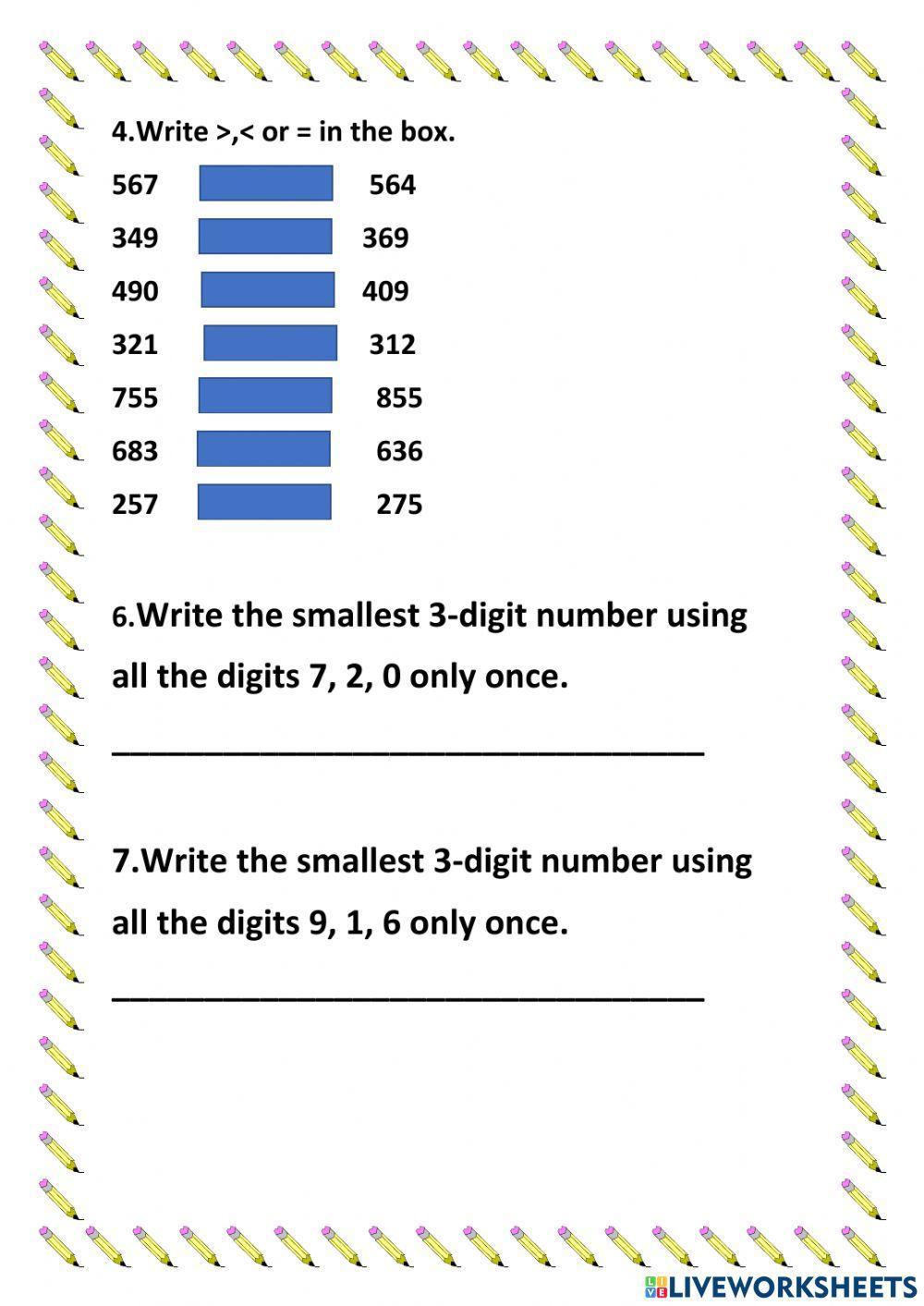 Compare, Order, and Form 3-Digit Numbers