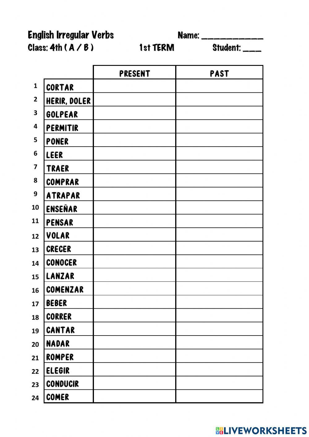 NEW IRREGULAR VERBS 4th 1st TERM