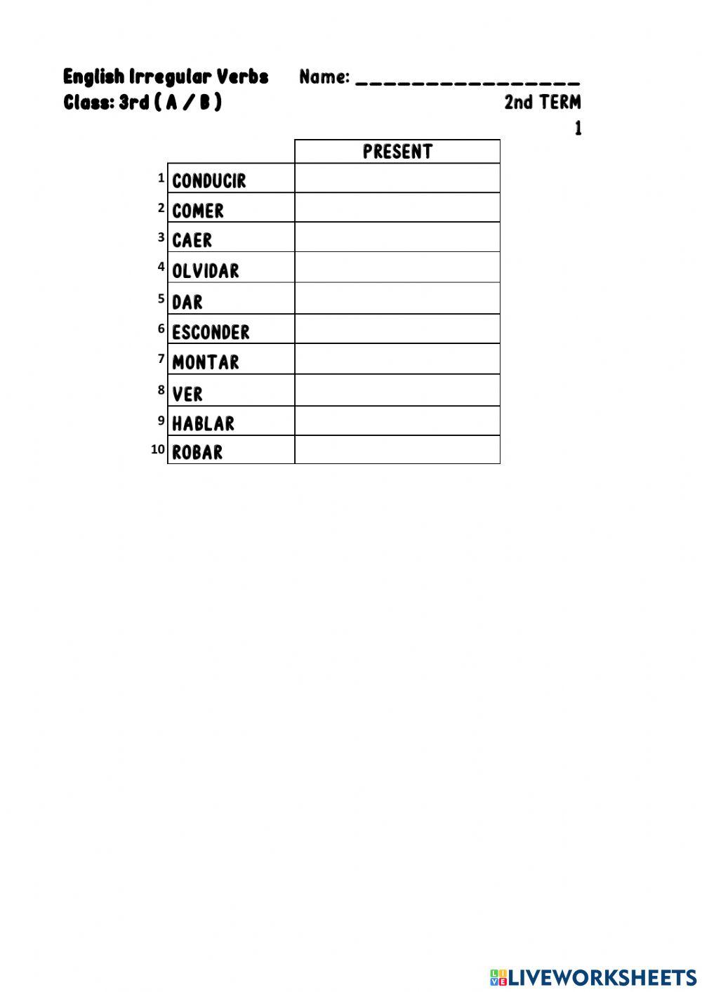 NEW VERBS 3º 2nd T-1