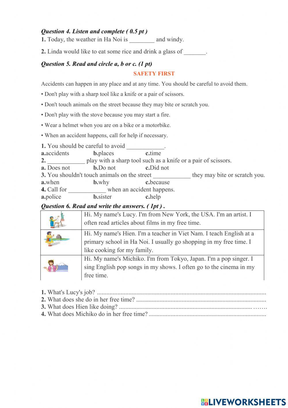 REVISION FOR THE SECOND TERM TEST- TIẾNG ANH 5