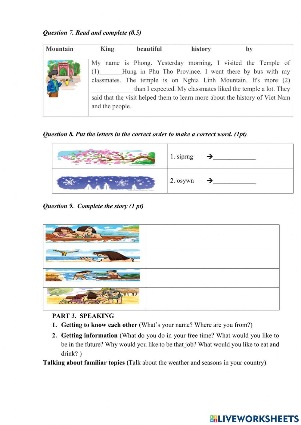 REVISION FOR THE SECOND TERM TEST- TIẾNG ANH 5