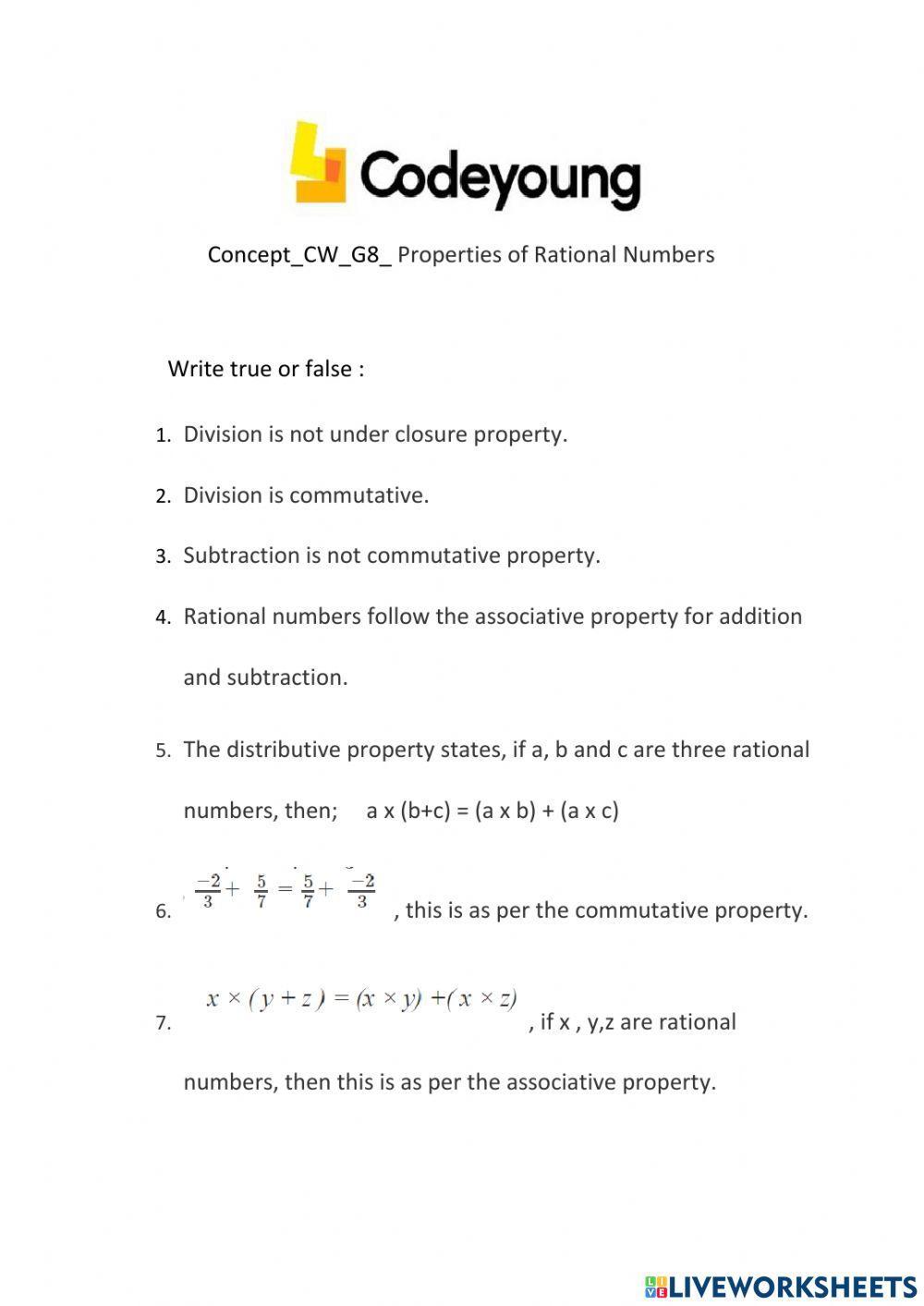 Concept-HW-G8- Properties of Rational Numbers