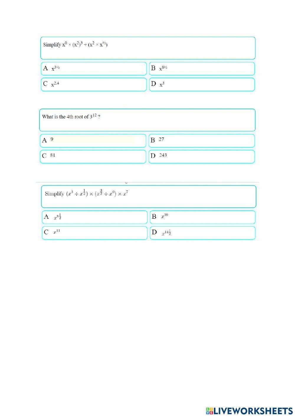 Concept-CW-G8- Practice Problems on Laws of Exponents