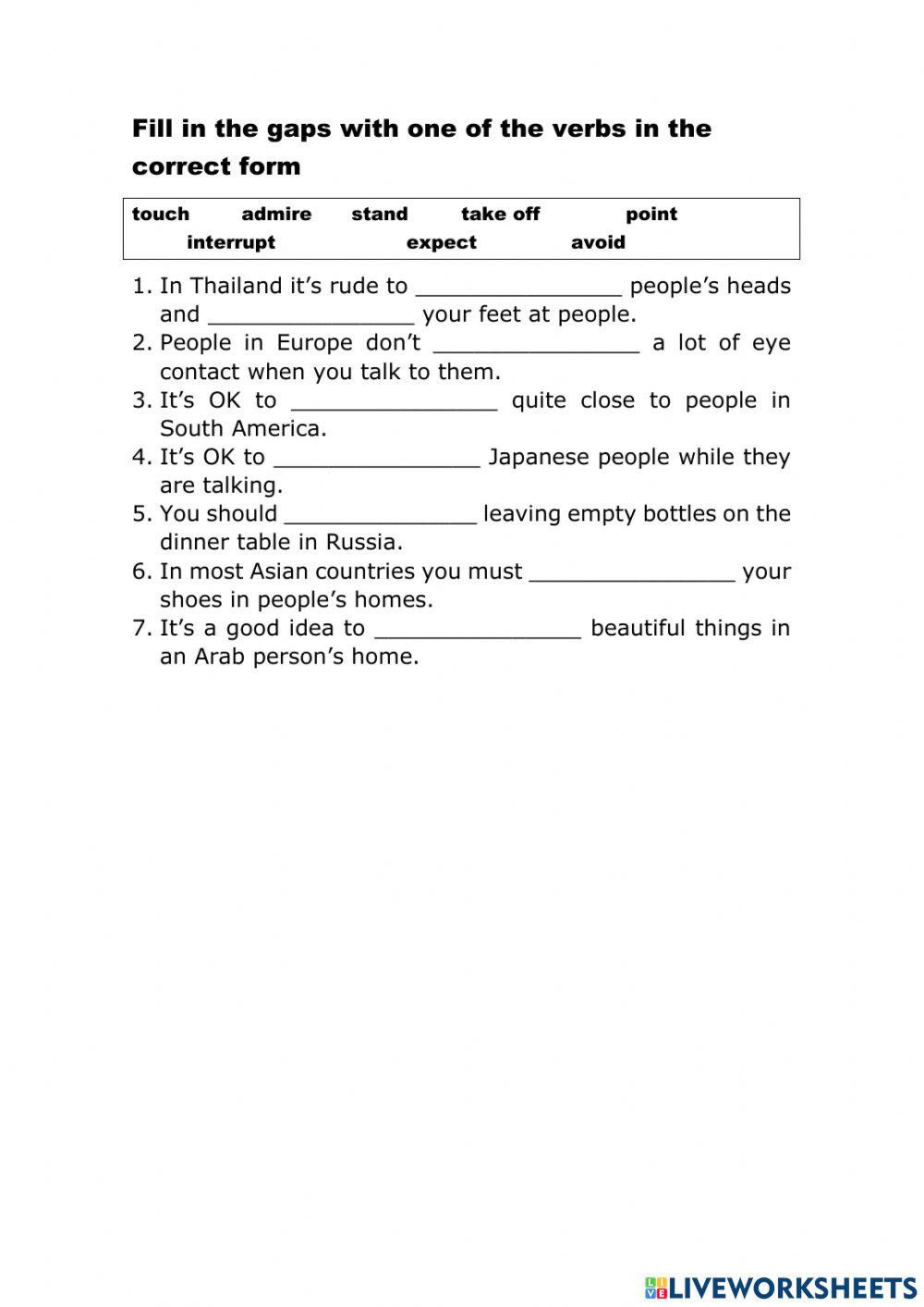 Common Verbs 2 Culture Shocks