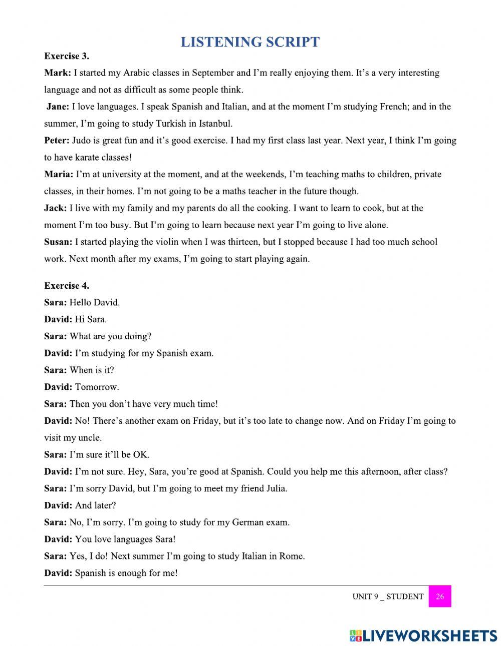 Listening scripts for ESL worksheets